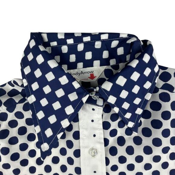 Vintage 1960s 70s full button polka dot polyester shirt dagger butterfly collar - Picture 3 of 4